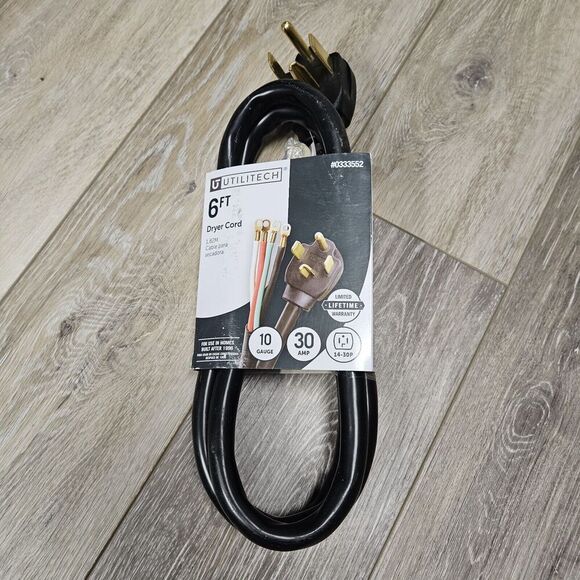 Utilitech 6ft 4 Prong Black Dryer Appliance Power Cord 10 Gauge 30 Amp New - Picture 1 of 7